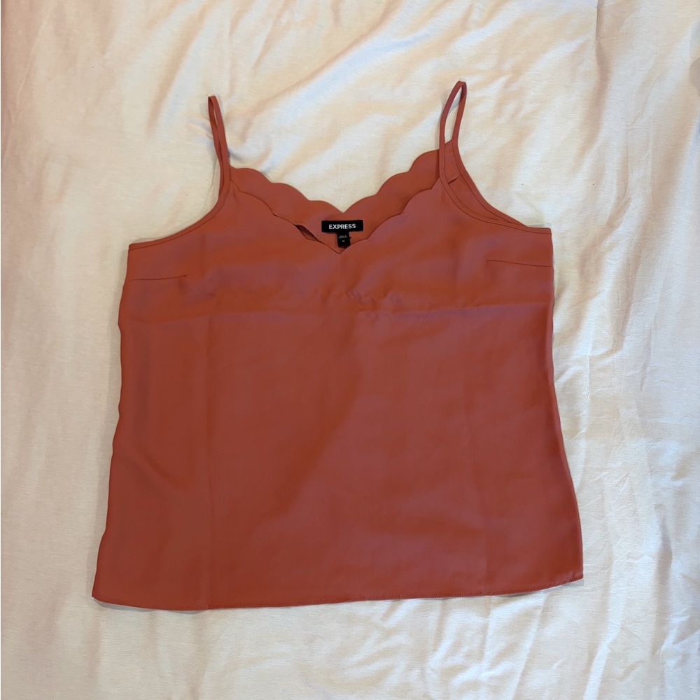 Express Rust Scallop-Trim Spaghetti Strap Cami